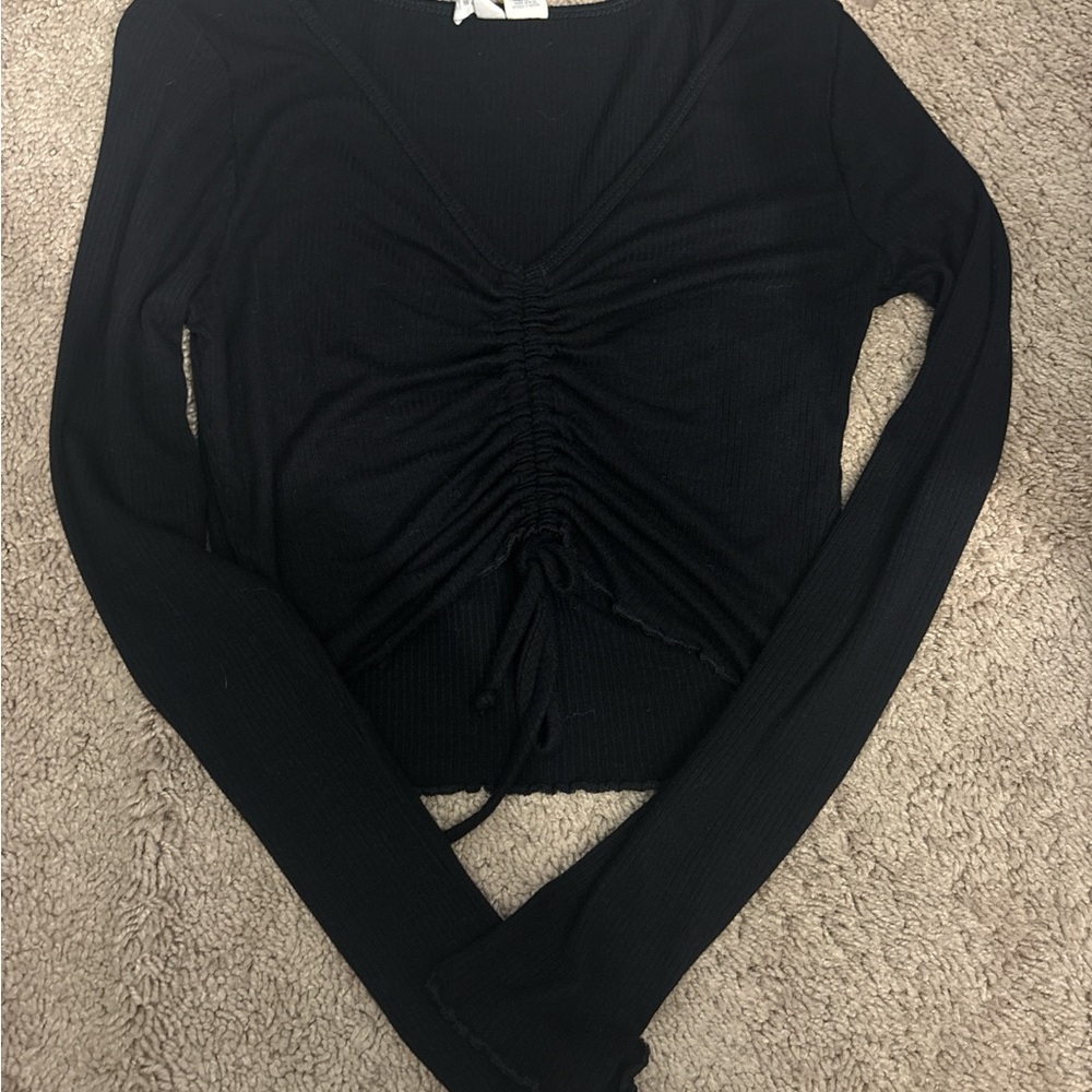 Tilly's Black Ruched Tie Front Blouse
